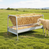Livestock Hay Feeder, 2 in 1 Grain & Hay Feeder, 300L Capacity, 147 cm Long Goat Pasture Feeding with Deeper Feeding Pan, Heavy Duty Steel Grain Holder for Sheep Sheds, Farms, Horse Barns, Yards - Low Angle