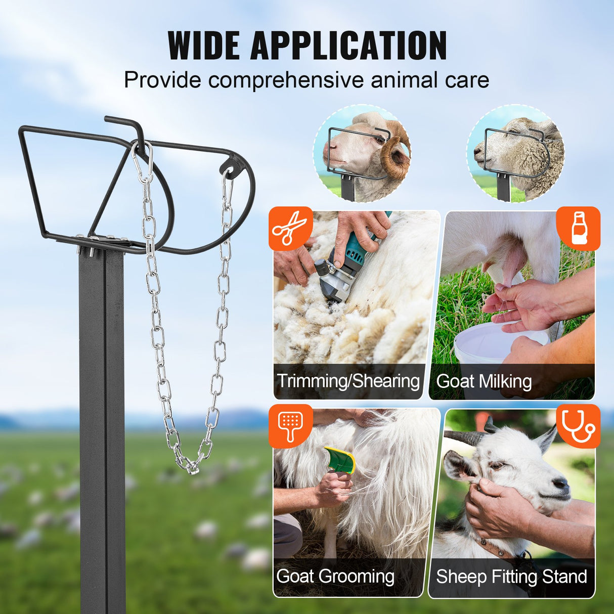VEVOR Goat & Sheep Stand, 51x23 inch Livestock Stand, Metal Livestock Milking and Shearing Stand 21" to 33" Adjustable Height, with Headpiece and Nose