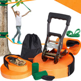 Slackline Kit with Training Line, 18.3m Backyard Slack Line Equipment, Easy Setup Tight Rope for Kids Adults, Complete Slackline Set with Tree Protectors, Arm Trainer, Carry Bag, and Instruction