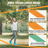 VEVOR Slackline Kit with Training Line, 18.3m Backyard Slack Line Equipment, Easy Setup Tight Rope for Kids Adults, Complete Slackline Set with Tree Protectors, Arm Trainer, Carry Bag, and Instruction - Side View