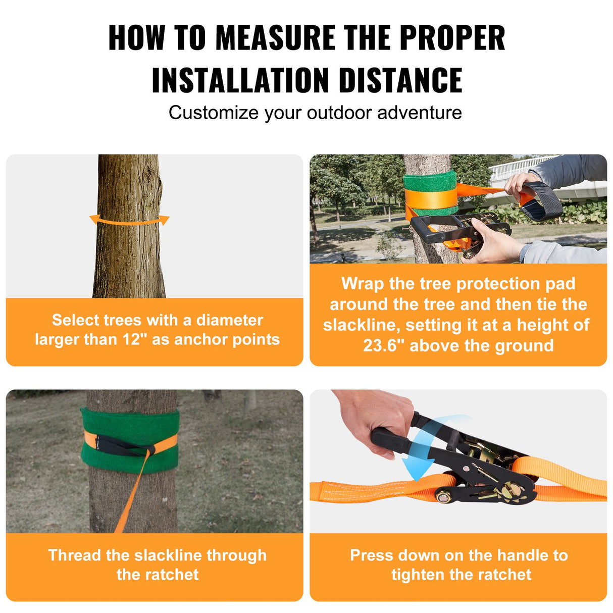 VEVOR Slackline Kit with Training Line, 18.3m Backyard Slack Line Equipment, Easy Setup Tight Rope for Kids Adults, Complete Slackline Set with Tree Protectors, Arm Trainer, Carry Bag, and Instruction