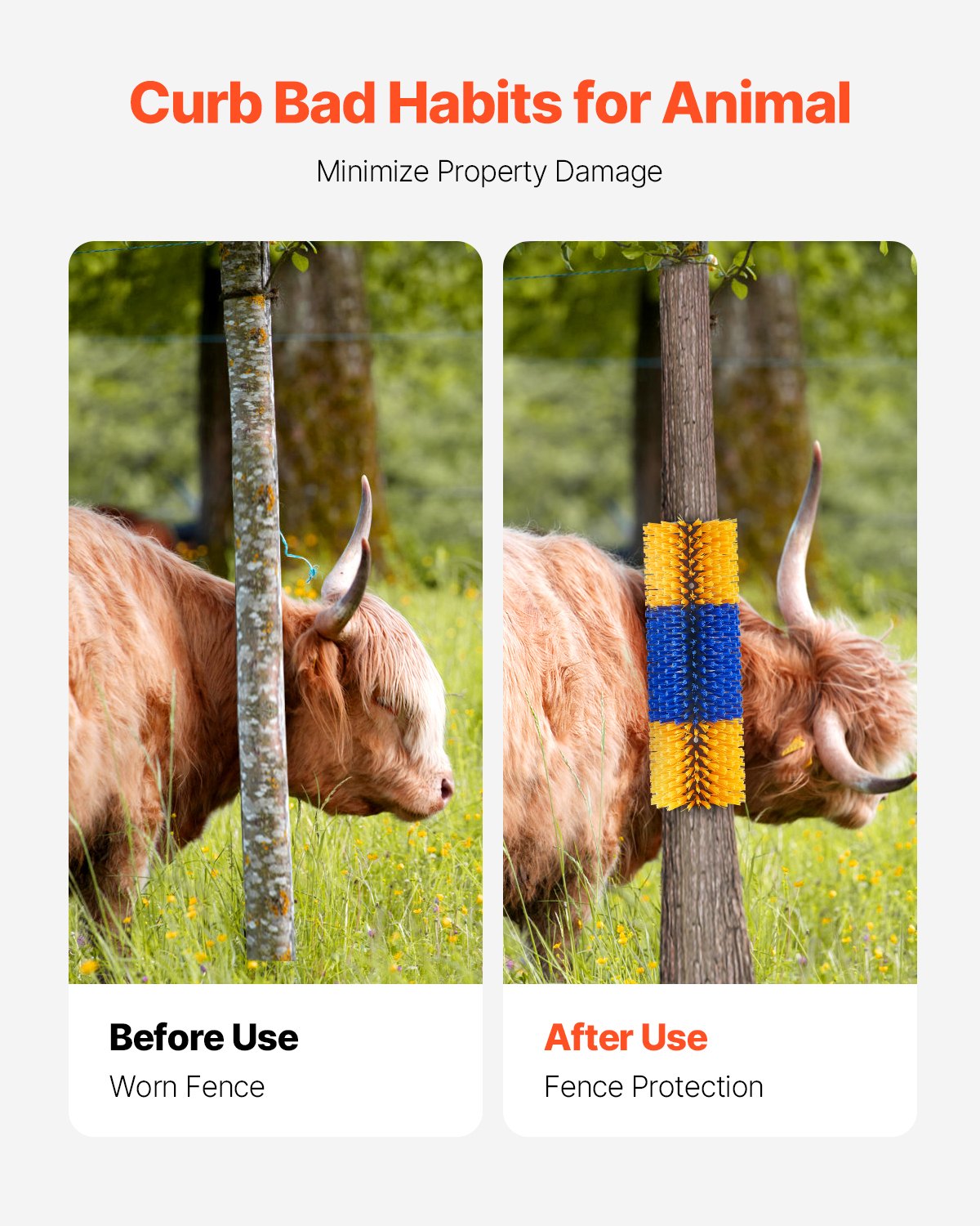 VEVOR Livestock Scratching Brush 3Pcs Itch Relief Horse Scratcher Brush 17.1 in