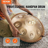 VEVOR Handpan Drum 22 in 9 Notes D Minor Steel Hand Drum with Mallets for Adult - Front View