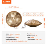 VEVOR Handpan Drum 22 in 9 Notes D Minor Steel Hand Drum with Mallets for Adult - Close-Up Angle
