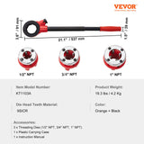 VEVOR Ratchet Pipe Threader Kit, 1/2" NPT, 3/4" NPT, 1" NPT Manual Ratcheting Pipe Threader, Portable Pipe Threading Tool Set with 3PCS NPT Dies,