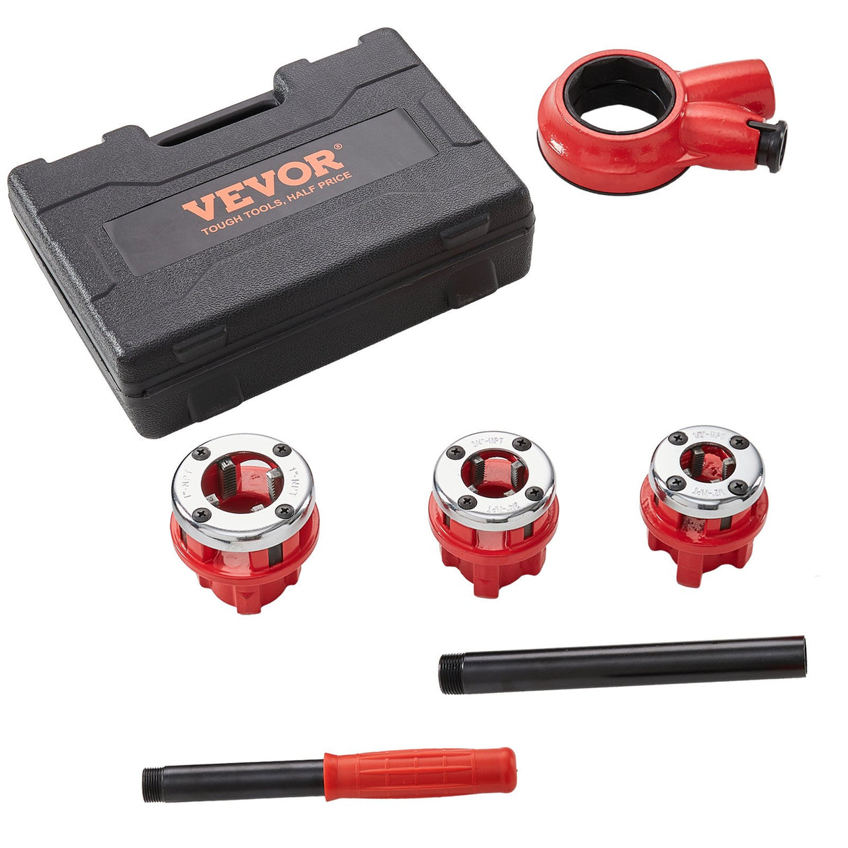 VEVOR Ratchet Pipe Threader Kit, 1/2" NPT, 3/4" NPT, 1" NPT Manual Ratcheting Pipe Threader, Portable Pipe Threading Tool Set with 3PCS NPT Dies,