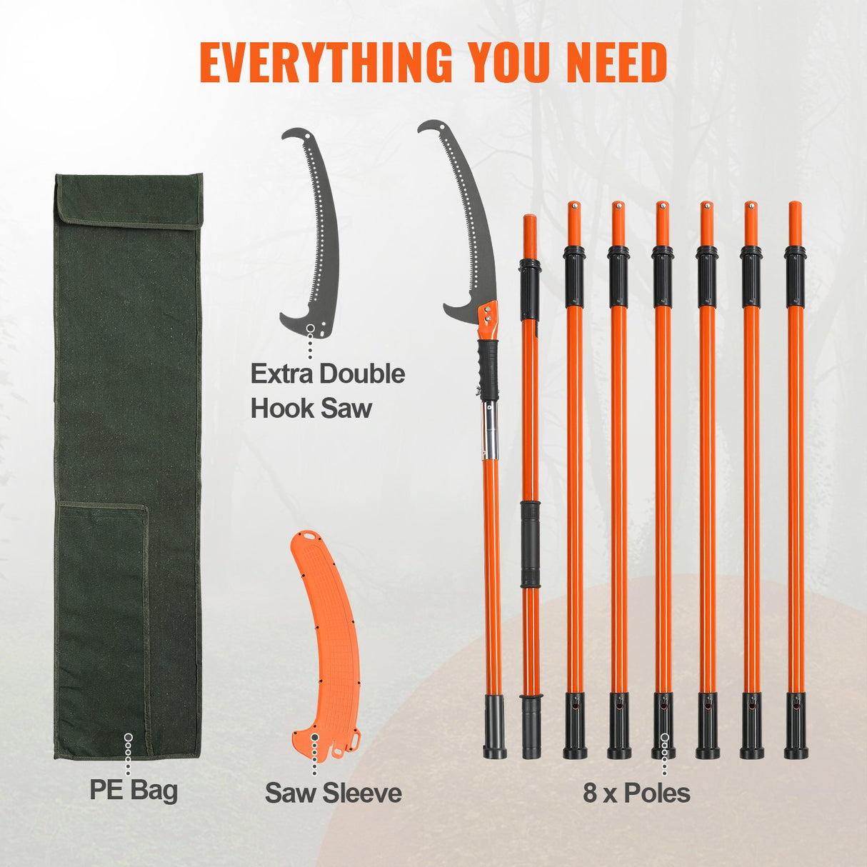 VEVOR Manual Pole Saw, 2.24 m-8.24 m Extendable Tree Pruner, Sharp Steel Blade High Branches Trimming, Manual Branch Trimmer with Lightweight 8