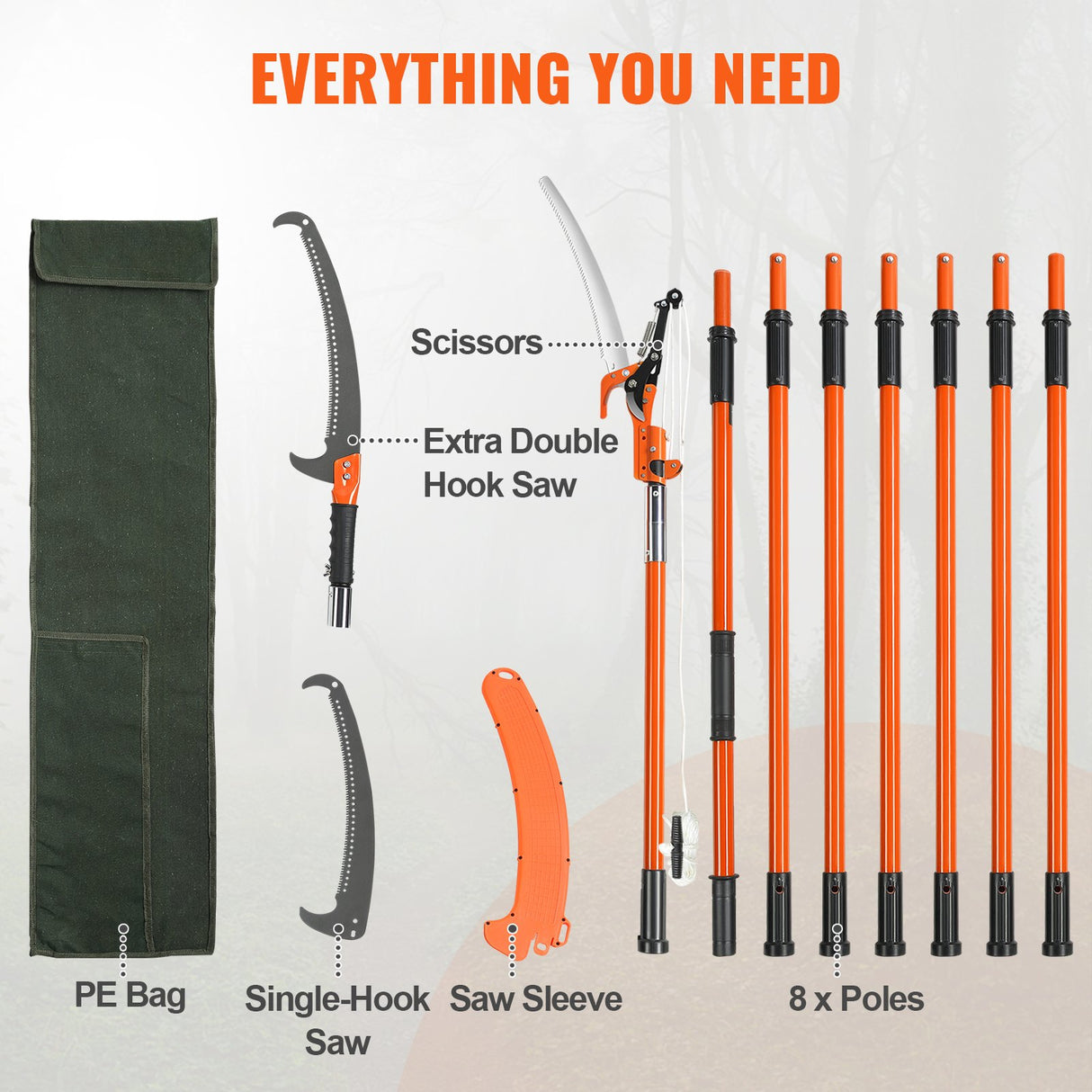 VEVOR Manual Pole Saw, 2.24 m-8.24 m Extendable Tree Pruner, Sharp Steel Blade and Scissors High Branches Trimming, Branch Trimmer with Lightweight 8
