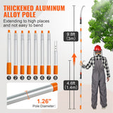 VEVOR Manual Pole Saw Extendable Tree Pruner 1.4 m-3 m Aluminum Alloy Pole - Side View