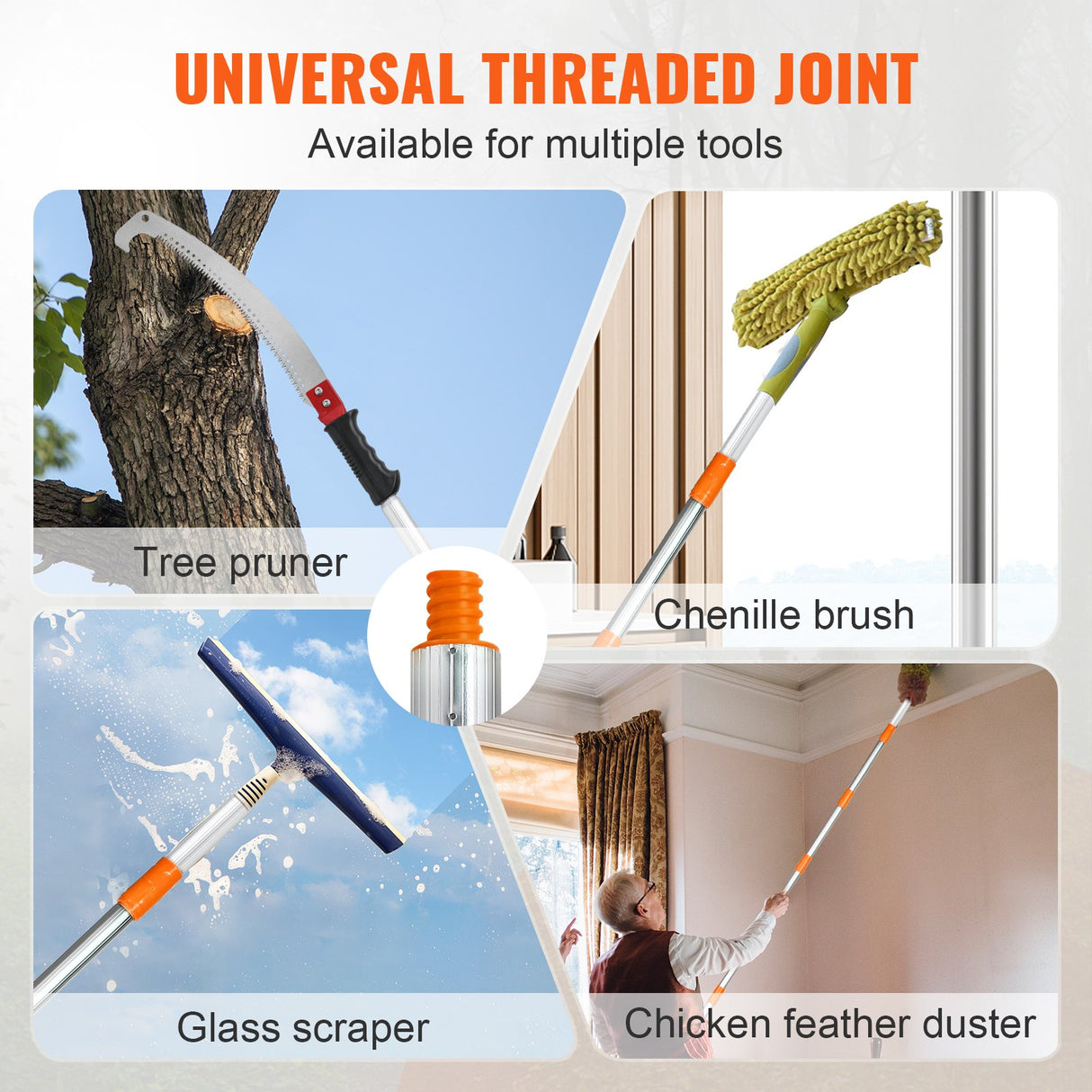 VEVOR Manual Pole Saw Extendable Tree Pruner 1.4 m-3 m Aluminum Alloy Pole