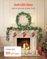 Christmas Garland, 2750mm Artificial Christmas Garland with Light String, Faux Greenery Decoration with Berry Clusters, Pine Needles, Pine Cones, Realistic Xmas Collection for Mantel Fireplace