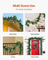 VEVOR Christmas Garland, 2750mm Artificial Christmas Garland with Light String, Faux Greenery Decoration with Berry Clusters, Pine Needles, Pine Cones, Realistic Xmas Collection for Mantel Fireplace - Rear View