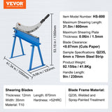 VEVOR 800mm Manual Hand Plate Shear for Metal Sheet Processing, Benchtop Cutter with Q235 Material, for Crafts Thick Steel Crafting, Heavy Duty Roll Press Machine for Builders, DIY Enthusiasts - Close-Up Angle