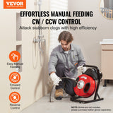 VEVOR Drain Cleaner Machine 50FT x 1/2Inch Manual Feed Snake Auger with 4 Cutter - Front View