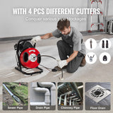 VEVOR Drain Cleaner Machine 50FT x 1/2Inch Manual Feed Snake Auger with 4 Cutter - 45-Degree Angle