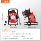 VEVOR Drain Cleaner Machine 50FT x 1/2Inch Manual Feed Snake Auger with 4 Cutter - Close-Up Angle