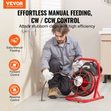 VEVOR Drain Cleaner Machine Drain Auger 75FT x 1/2 Inch Manual Feed & 4 Cutters - Front View