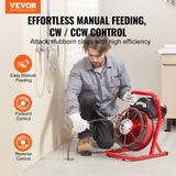 VEVOR Drain Cleaner Machine Drain Auger 50FT x 3/8 Inch Manual Feed & 4 Cutters - Front View