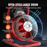 VEVOR Drain Cleaner Machine Drain Auger 50FT x 3/8 Inch Manual Feed & 4 Cutters - Top-Down View