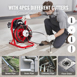 VEVOR Drain Cleaner Machine Drain Auger 50FT x 3/8 Inch Manual Feed & 4 Cutters - 45-Degree Angle