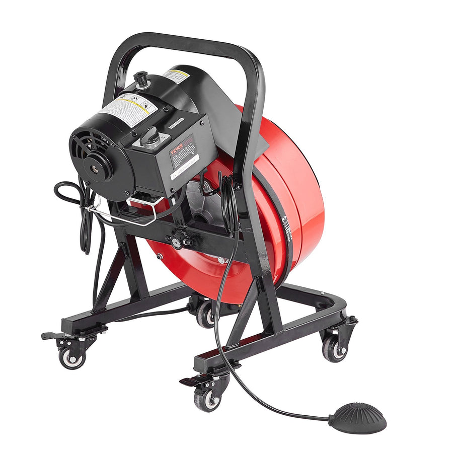 VEVOR Drain Cleaner Machine 50FT x 1/2 Inch Manual Feed Snake Auger with Wheels