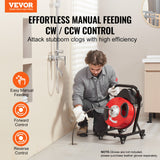 VEVOR Drain Cleaner Machine 50FT x 1/2 Inch Manual Feed Snake Auger with Wheels - Front View