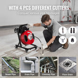 VEVOR Drain Cleaner Machine 50FT x 1/2 Inch Manual Feed Snake Auger with Wheels - 45-Degree Angle