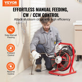 VEVOR Drain Cleaner Machine Drain Auger 75FT x 3/8 Inch Manual Feed & 4 Cutters - Front View