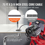 VEVOR Drain Cleaner Machine Drain Auger 75FT x 3/8 Inch Manual Feed & 4 Cutters - Side View