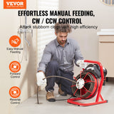 VEVOR Drain Cleaner Machine Drain Auger 50FT x 1/2 Inch Manual Feed & 4 Cutters - Front View