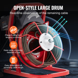 VEVOR Drain Cleaner Machine Drain Auger 50FT x 1/2 Inch Manual Feed & 4 Cutters - Top-Down View
