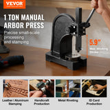 VEVOR Arbor Press, 1 Ton Manual Arbor Press, 5.9" Maximum Height, Cast Iron Heavy-duty Manual Desktop Arbor Press, Precision Hand Press for Stamping,