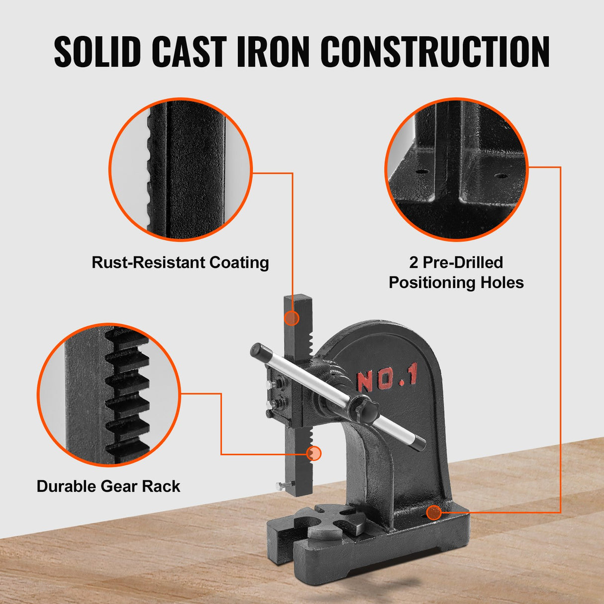 VEVOR Arbor Press, 1 Ton Manual Arbor Press, 5.9" Maximum Height, Cast Iron Heavy-duty Manual Desktop Arbor Press, Precision Hand Press for Stamping,