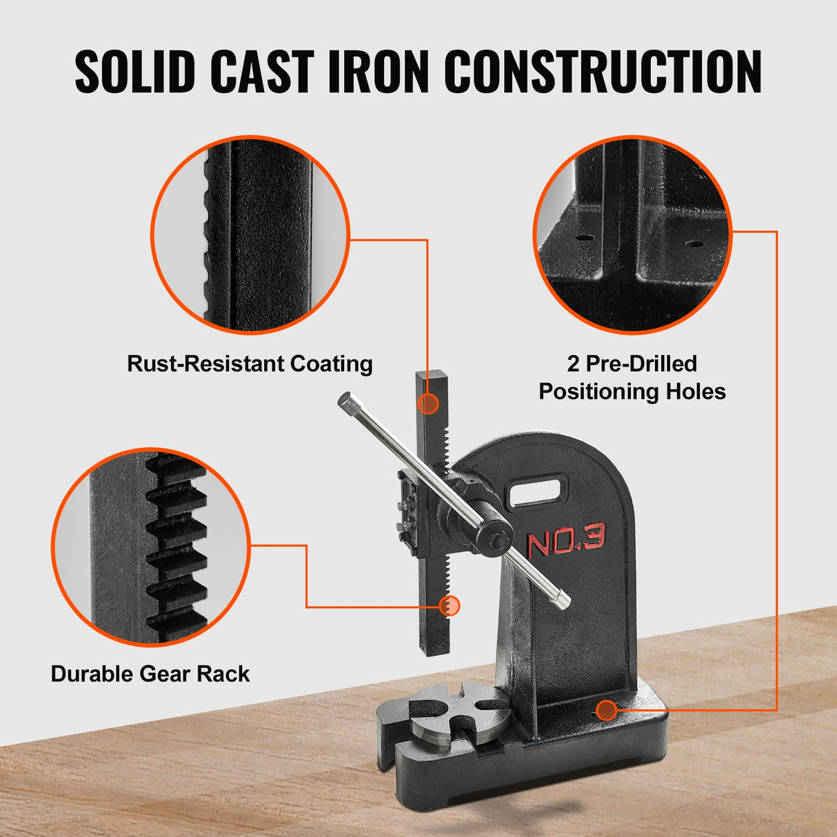 VEVOR Arbor Press, 3 Ton Manual Arbor Press, 30.99" Maximum Height, Cast Iron Heavy-duty Manual Desktop Arbor Press, Precision Hand Press for Stamping