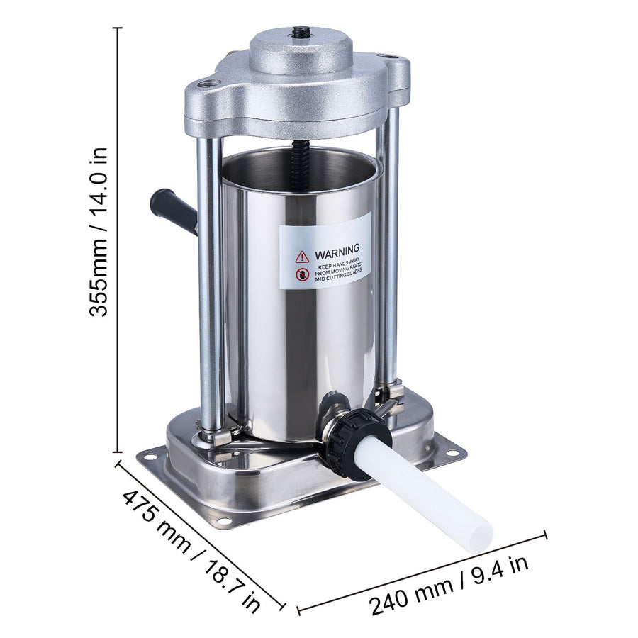 Manual Sausage Stuffer, 2 L / 5 LBS Vertical Sausage Machine with G-type Clamp, Food-Grade 304 Stainless Steel Barrel with 2 Stuffing Tubes, for Home Kitchen Restaurant Commercial