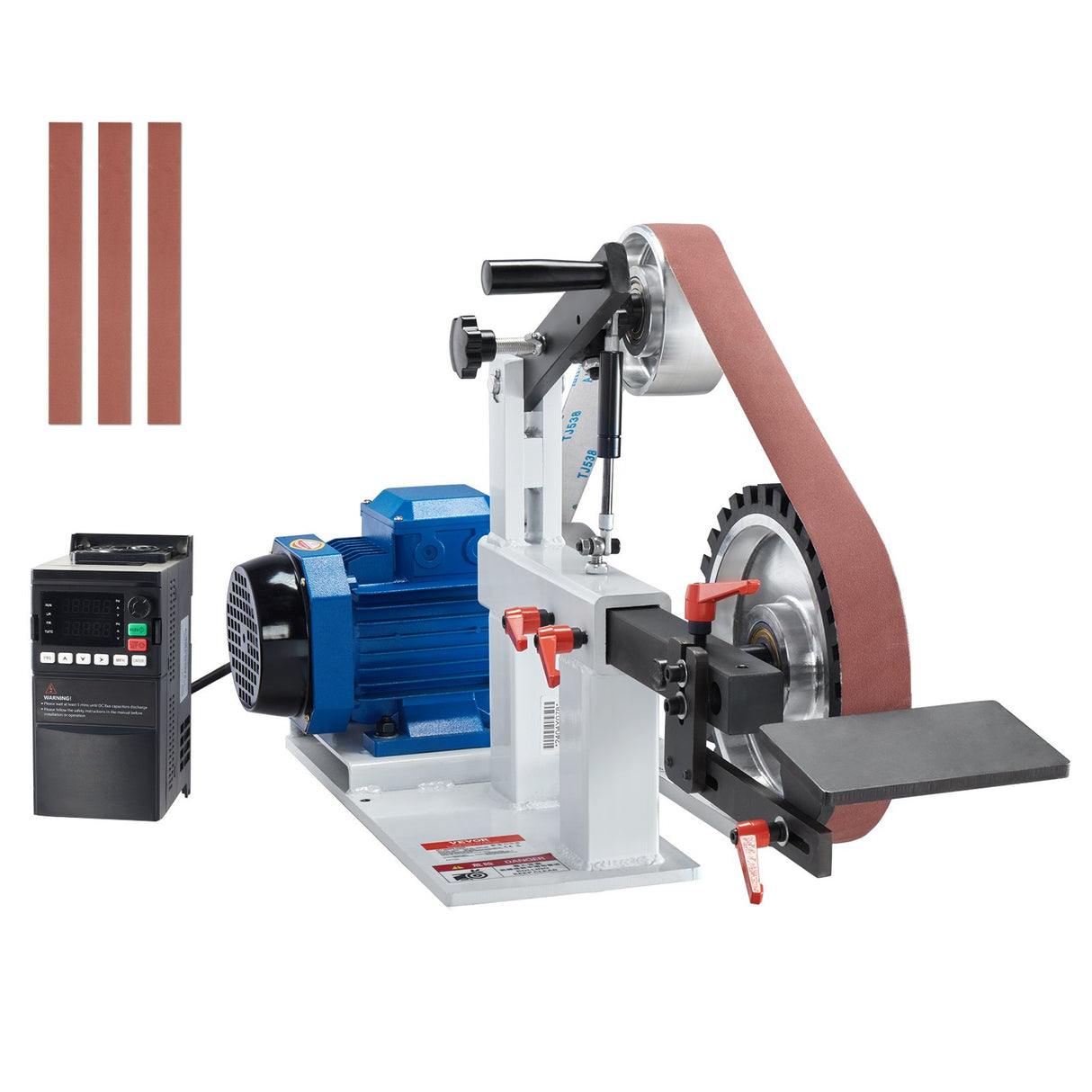 VEVOR Belt Grinder Sander, 72 x 2-Inch Variable Speed Belt Polisher with VFD, 1500W 2HP Polishing Grinding Machine with 3 Grinding Moulds & 3PCS Sanding Belts for Metalworking, Knife Making