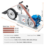 VEVOR Belt Grinder Sander, 72 x 2-Inch Variable Speed Belt Polisher with VFD, 1500W 2HP Polishing Grinding Machine with 3 Grinding Moulds & 3PCS Sanding Belts for Metalworking, Knife Making - Close-Up Angle