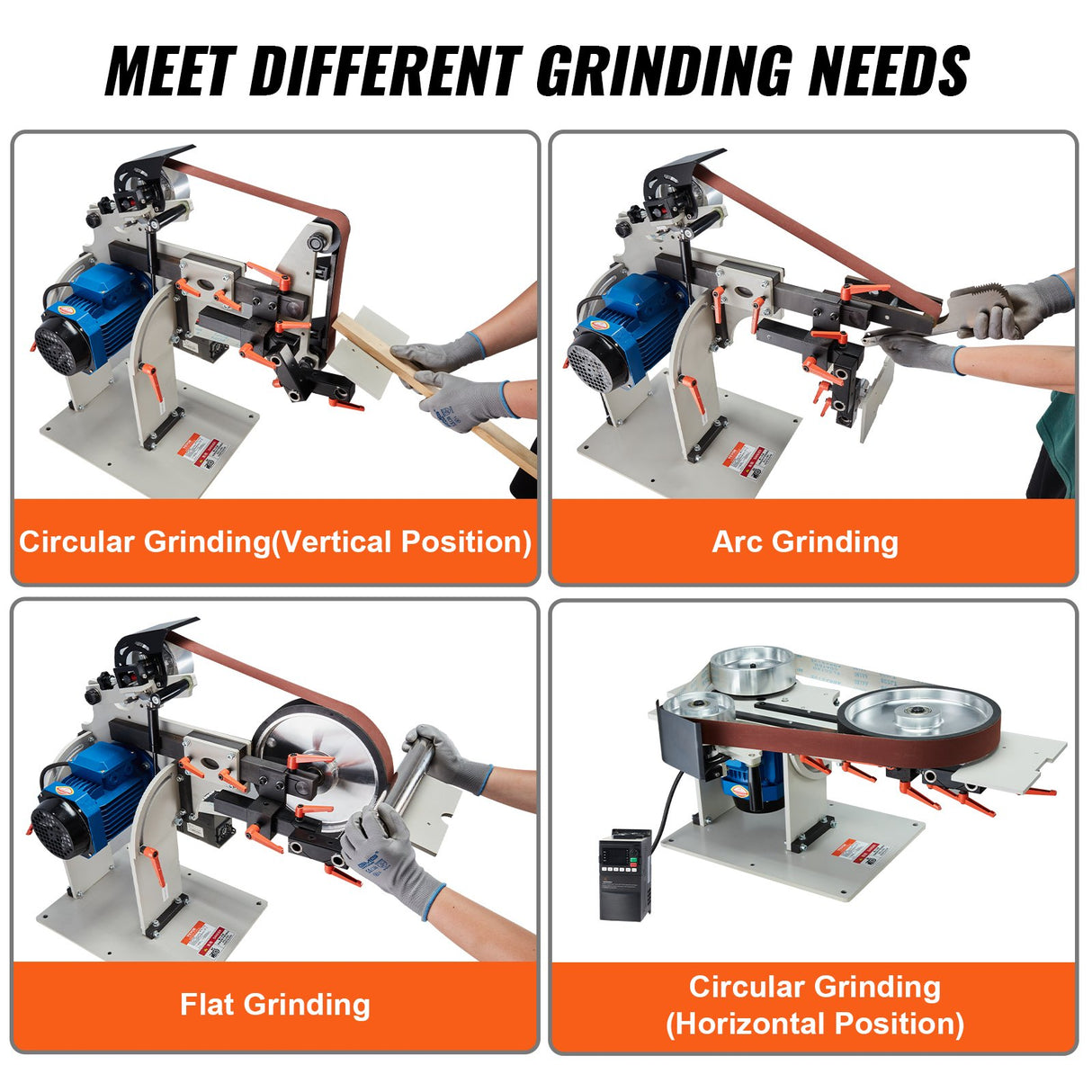 VEVOR Belt Grinder Sander 72 x 2-Inch Belt Polisher with VFD 3 Grinding Moulds