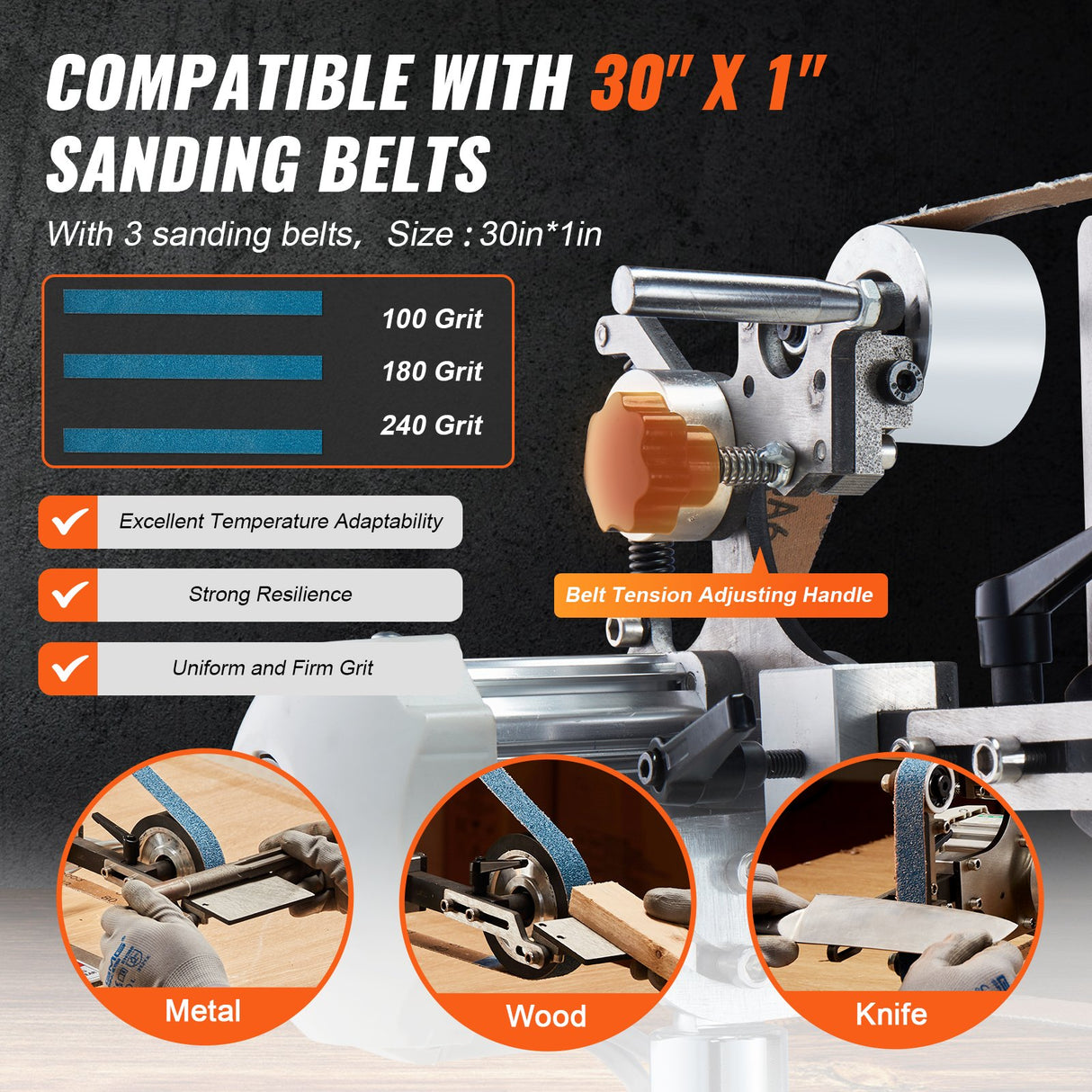 VEVOR Belt Grinder Sander, 30 x 1-Inch Variable Speed Belt Polisher with VFD, 550W Polishing Grinding Machine with 2 Grinding Moulds & 3PCS Sanding