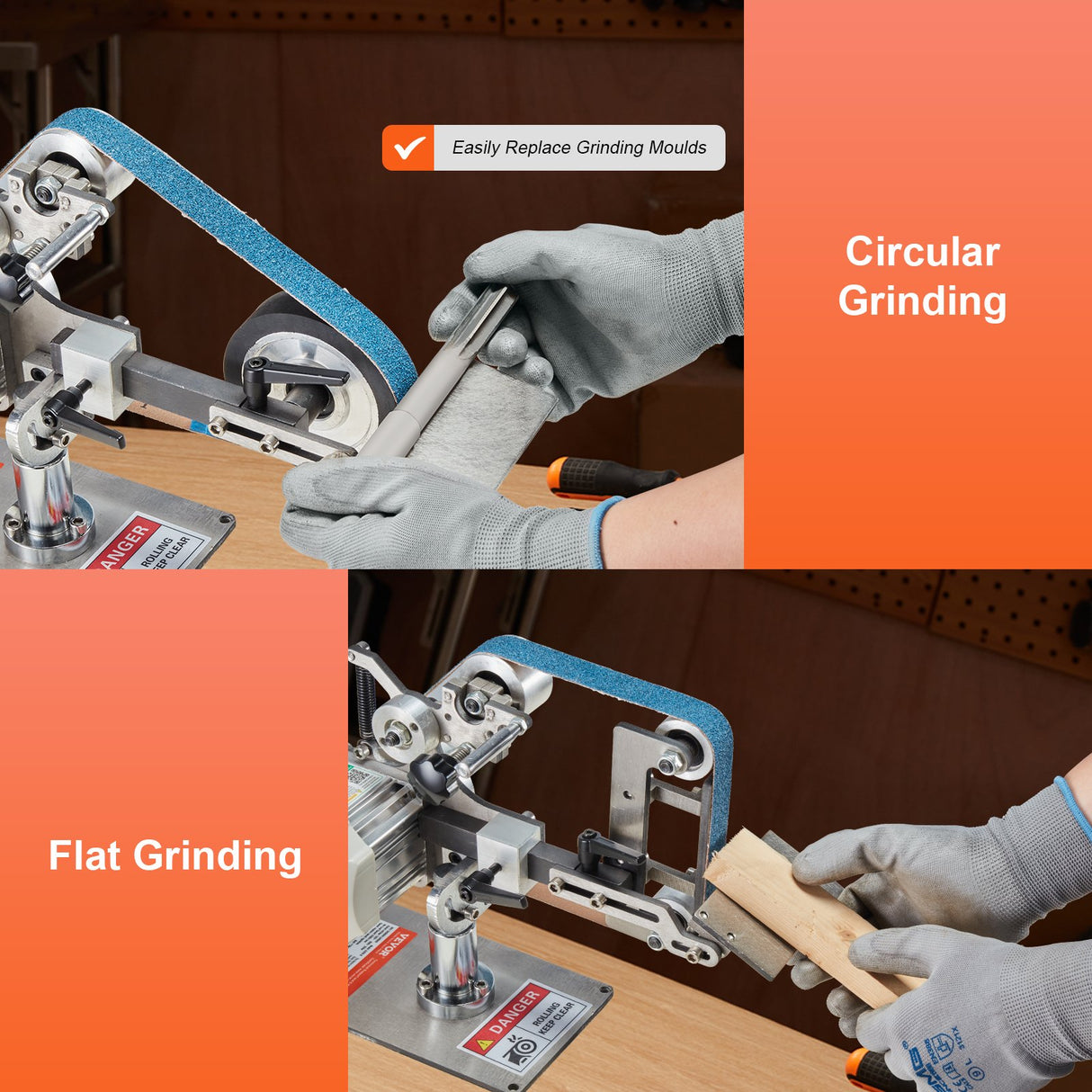 VEVOR Belt Grinder Sander, 30 x 1-Inch Variable Speed Belt Polisher with VFD, 550W Polishing Grinding Machine with 2 Grinding Moulds & 3PCS Sanding