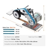 VEVOR Belt Grinder Sander, 30 x 1-Inch Variable Speed Belt Polisher with VFD, 550W Polishing Grinding Machine with 2 Grinding Moulds & 3PCS Sanding