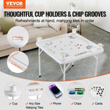 VEVOR Mahjong Table, Square 4 Player Folding Card Table with 4 Cup Holders & 4 Chip Trays, Portable Domino Game Table with 1 Set of Dominoes for