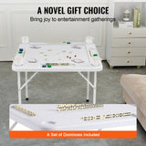 VEVOR Mahjong Table, Square 4 Player Folding Card Table with 4 Cup Holders & 4 Chip Trays, Portable Domino Game Table with 1 Set of Dominoes for Mahjong Poker Puzzles, 90 x 90-inch, White - Rear View