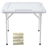 VEVOR Mahjong Table, Square 4 Player Folding Card Table with 4 Cup Holders & 4 Chip Trays, Portable Domino Game Table with 1 Set of Dominoes for Mahjong Poker Puzzles, 90 x 90-inch, White - Low Angle