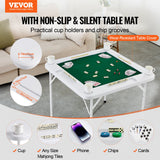 VEVOR Mahjong Table, 4 Player Folding Domino Table with Wear-Resistant Green Tabletop, Portable Square Card Table with 4 Cup Holders & 4 Chip Trays for Mahjong Poker Puzzles, 90 x90-inch - Front View