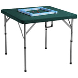 VEVOR Mahjong Table with Mahjong Tiles Set, Fold-in-Half 4 Player Card Table with 144PCS Majiang Tiles and 3 Dice, Portable Bi-Folding Domino Table with Wear-Resistant Green Tabletop & Carrying Handle