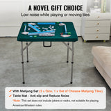 VEVOR Mahjong Table with Mahjong Tiles Set, Fold-in-Half 4 Player Card Table with 144PCS Majiang Tiles and 3 Dice, Portable Bi-Folding Domino Table with Wear-Resistant Green Tabletop & Carrying Handle - Rear View