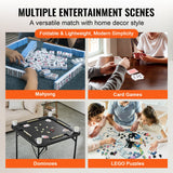 VEVOR Mahjong Table, Square 4 Player Folding Card Table with 4 Cup Holders & 4 Chip Trays, Portable Domino Game Table with 1 Set of Dominoes for