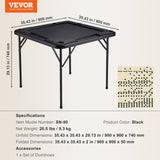 VEVOR Mahjong Table, Square 4 Player Folding Card Table with 4 Cup Holders & 4 Chip Trays, Portable Domino Game Table with 1 Set of Dominoes for