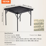VEVOR Mahjong Table, Square 4 Player Folding Card Table with 4 Cup Holders & 4 Chip Trays, Portable Domino Game Table with 1 Set of Dominoes for Mahjong Poke Puzzles, 90 x 90-inch, Black - Rear View
